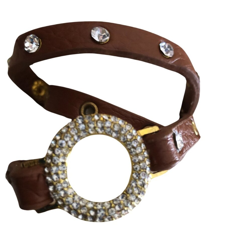 BKE from Buckle Brown Wrap Bracelet Leather Rhinestones Grommets 22" long New